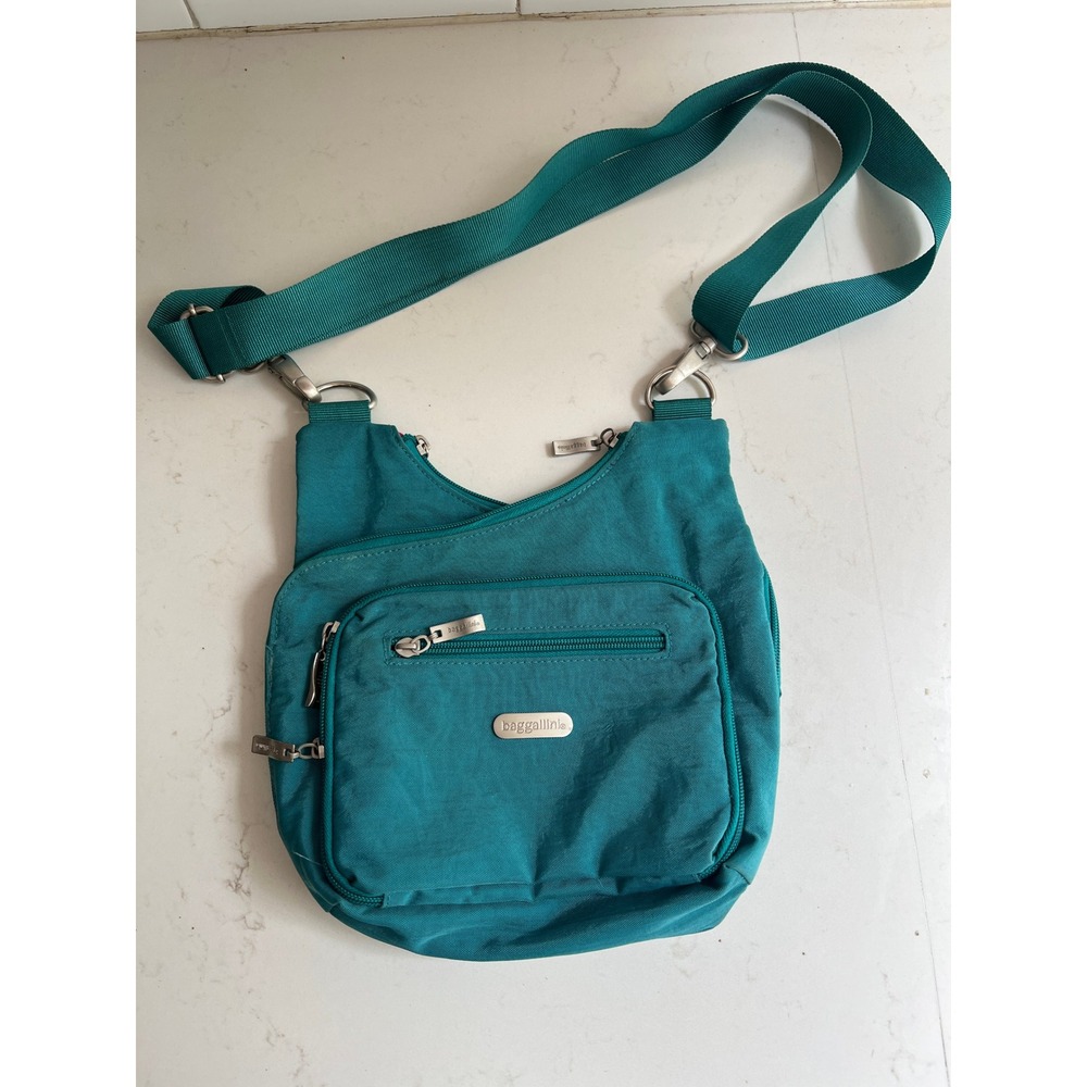 Baggallini Teal Nylon Crossbody Bag with Pink Lining and Adjustable Strap